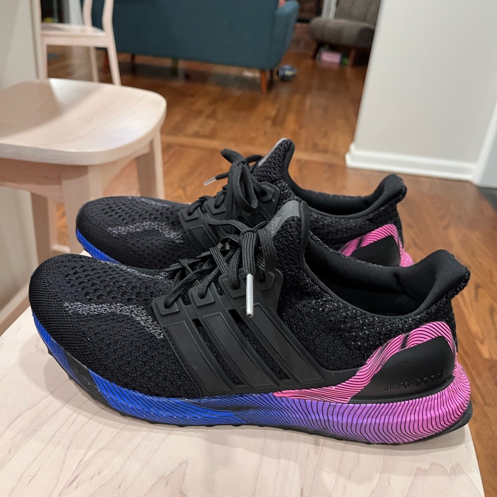 Adidas Men’s Ultraboost 1.0 DNA Black with Pink and Blue Accents Athletic Shoes